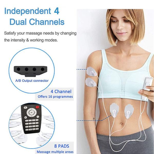 

electric massagers 16 modes unit 4 output ems tens machine muscle stimulator health care body massage pulse meridians physiotherapy massager