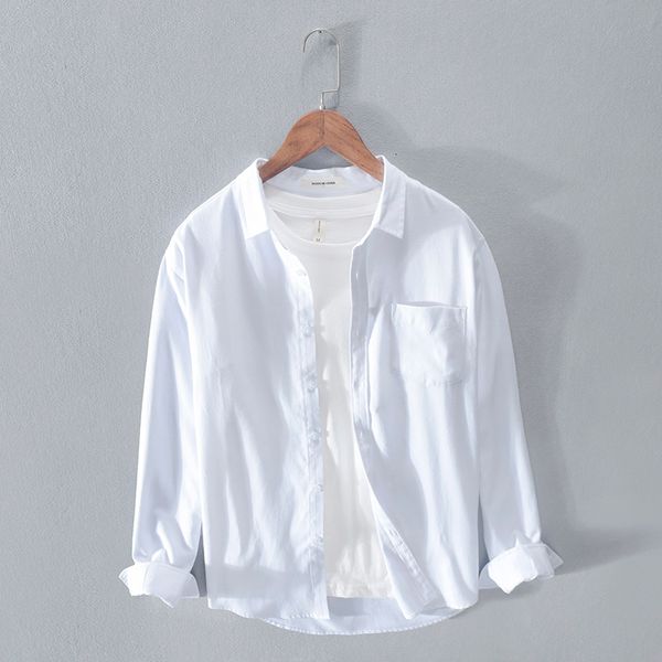 

2021 new style men's oxford cotton business and casual long sleeve fashion solid shirts for men comfortable shirt mens zbv9, White
