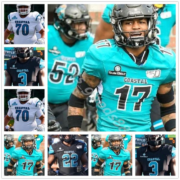 

new custom 20 21 coastal carolina football 1 cj marable stitched jerseys grayson mccall jai williams taliaferro men youth kid women jerseys, Black