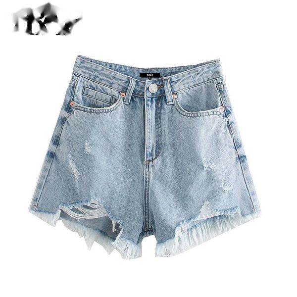 

women's jeans women chic fashion bags extravagant ripped denim shorts vintage high tail zipper short, Blue