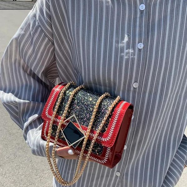 

vintage fashion chain small flap bling bags 2021 new women bag shoulder crossbody bags pu leather women's handbags purses