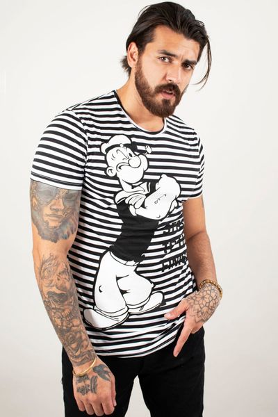 

horizontal striped men 's tee shirt 2002049 l4oy, White;black