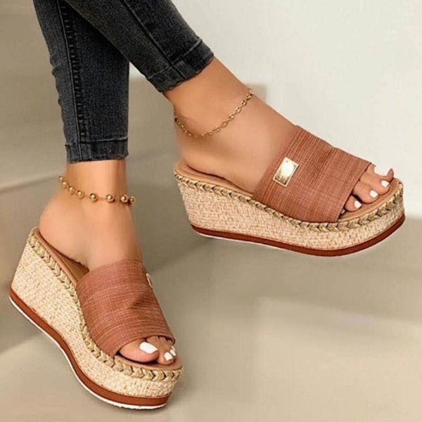 

slippers 2021 women summer home woman wedge platform big size 43 female shoes slides women' casual ladies footwear, Black