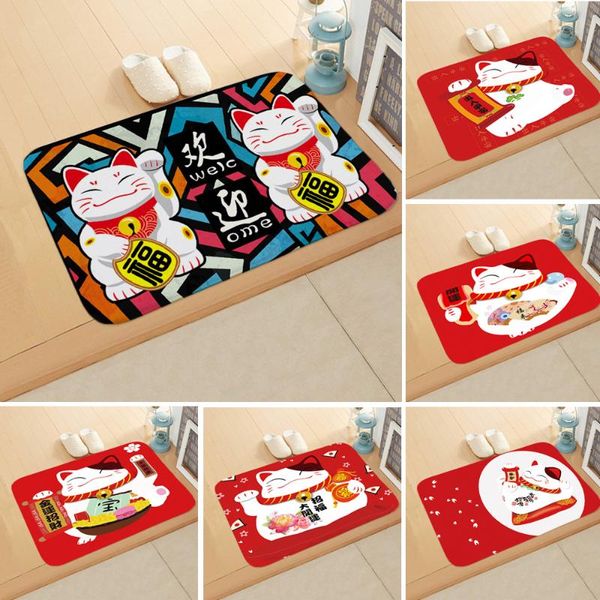 

bath mats good luck year cat coral fleece fabric floor mat bedroom lobby anti-slip happy door ddd37