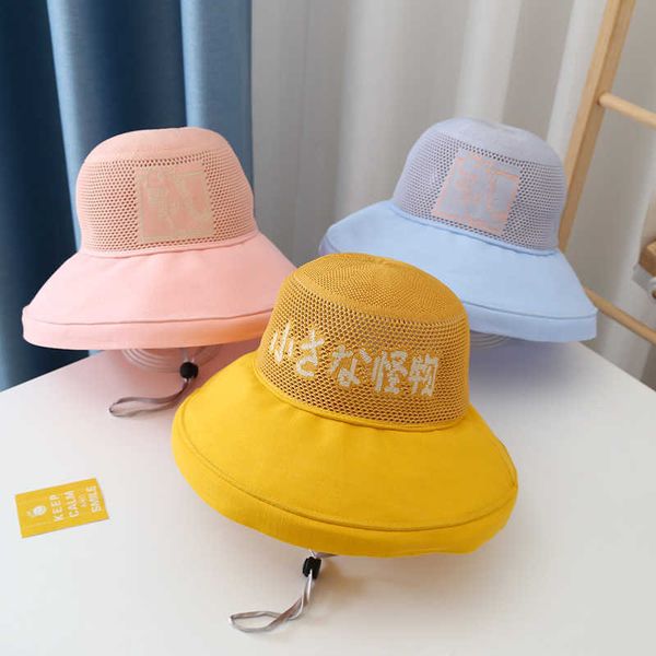 

children sun hat summer thin breathable mesh boy fisherman big brim korean version, Yellow