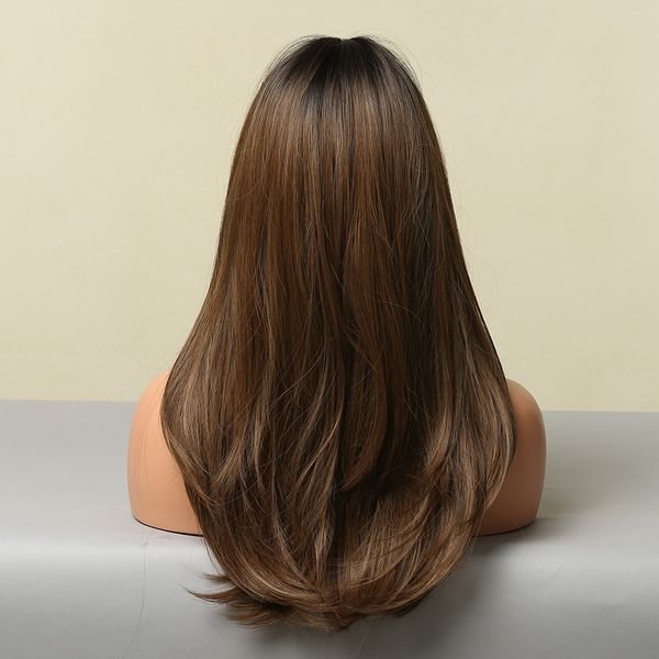 

long straight synthetic wigs for women black to brown ombre daily natural hair wigs brown hair wig heat resistantfactory direct