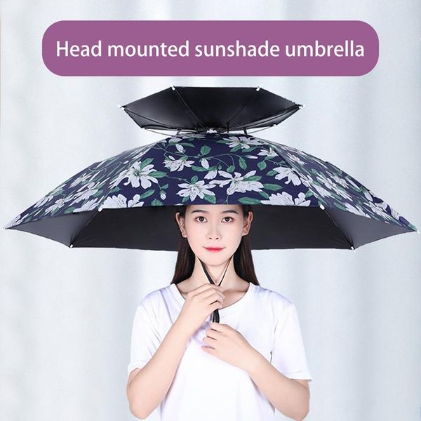 

umbrellas double-layer fishing umbrella hat windproof and rainproof overhead sunshade outdoor folding head-mounted