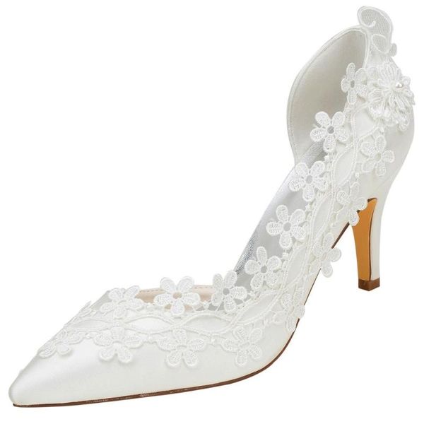 

dress shoes satin pointed toe white wedding pumps evening lace appliques, Black