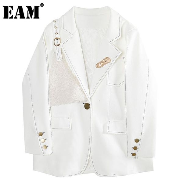 

women's suits & blazers [eam] women elegant spliced woolen cloth blazer notched collar long sleeve loose jacket fashion spring autumn 2, White;black