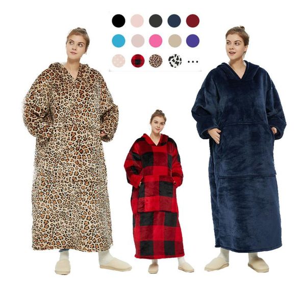 

women's sleepwear oversized hoodie winter fleece blanket with sleeves maxi hoody sweatshirts pullover leopard bathrobe women outdoor mu, Black;red