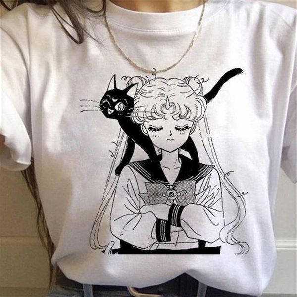 

90s fashion tee female mens men sailor moon kawaii anime ulzzang harajuku casual funny cartoon, White;black