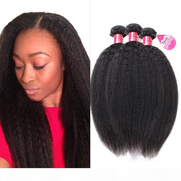 

10a kinky straight hair 3 bundles yaki human hair weave unprocessed brazilian virgin remy sew in hair extensions natural black
