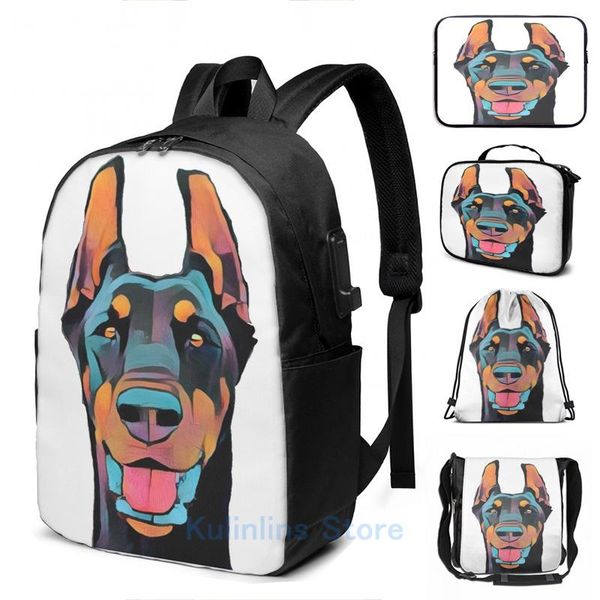 

backpack funny graphic print doberman pinscher dog lovers apparel usb charge men school bags women bag travel laptop