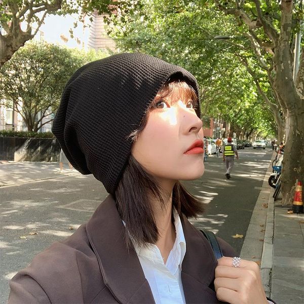 

berets black hat female autumn and winter korean version chaobai head scarf pile warm ear protection baldheaded male, Blue;gray