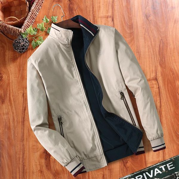 

men's jacket spring and autumn quarter collar pure cotton dad wearing two sides of casual thin, Black;brown