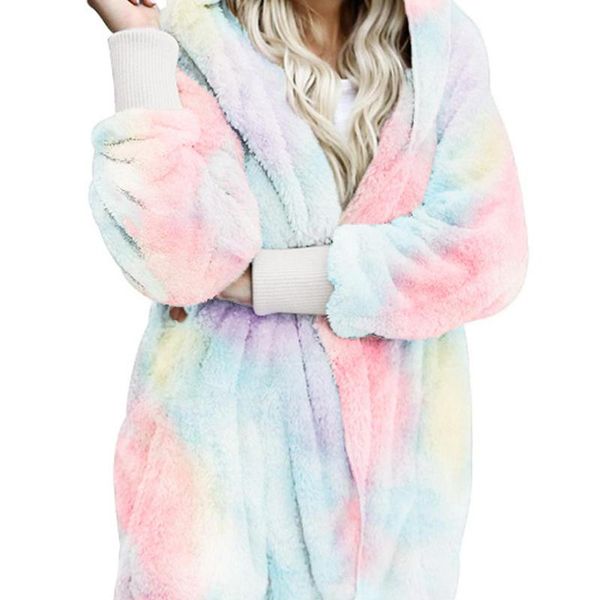 

women's jackets womens winter casual loose warm plush long sleeve cardigans comfort tie-dye printing hoodies outwear chic, Black;brown