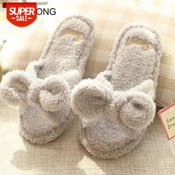 

lcizrong cute butterfly-knot plush home slippers women soft comfortable ladies slippers non-slip family 2018 spring #jt3z, Black