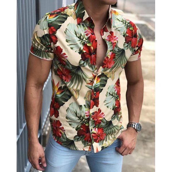 

men's casual shirts 2021 summer vintage floral print beach holiday printed short sleeve shirt mens fashion streetwear, White;black