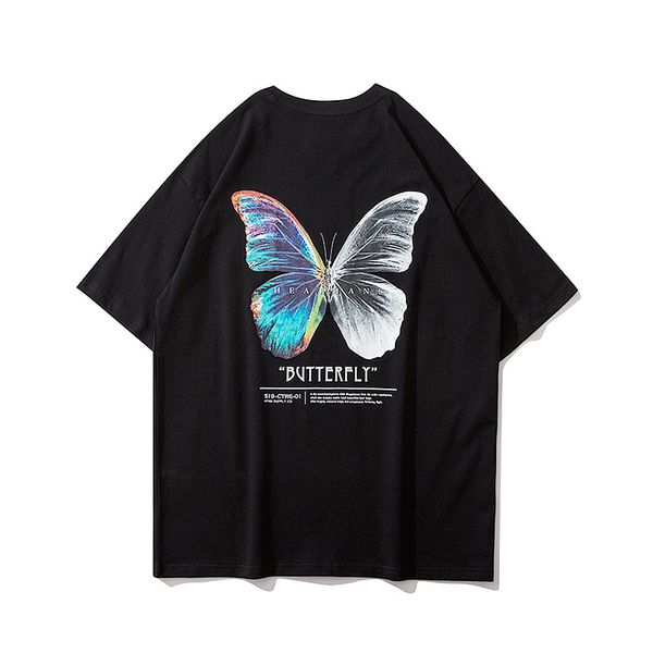

oversize t shirt men streetwear color butterfly tshirt short sleeve cotton loose hip hop t-shirt kg-287, White;black