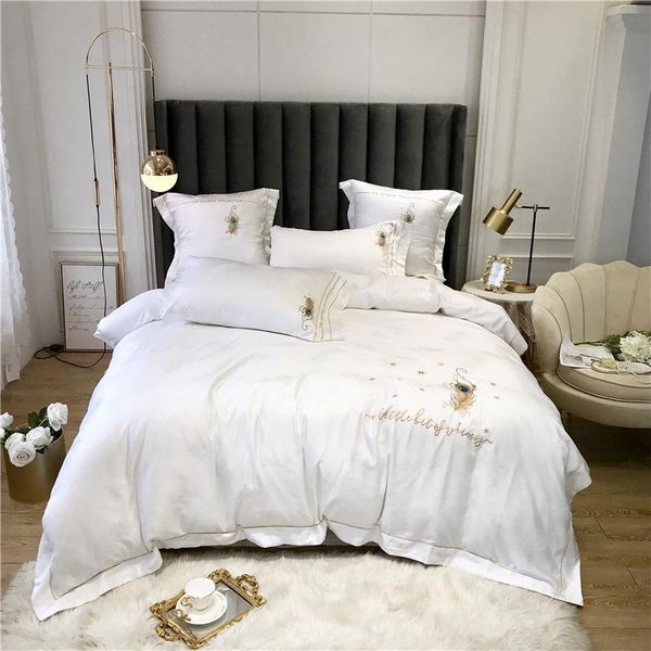 

bedding sets denisroom light gray luxury set embroidery duvet cover white bed linen flat sheet double  king for do94*