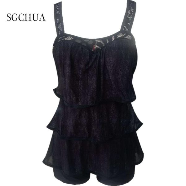 

ladies swim suits solid black lace two piece swimsuit multi-layer fashion swimsuit separate for black pants swimwear large size