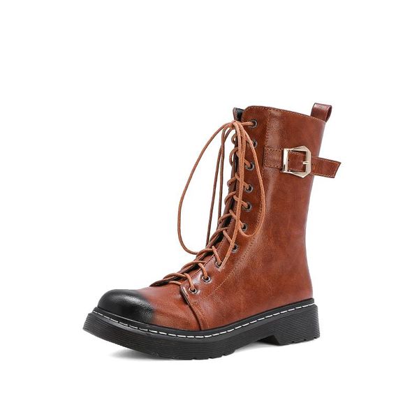 

boots women's winter shoes lace-up ankle with english style heel height 4cm brown black chocolate for women