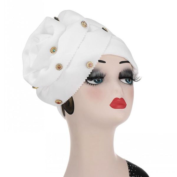 

ethnic clothing 2021 solid color fashion turban hat women space cotton toe cap product beaded nail drill flower polyester princess, Red