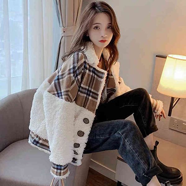 

women's wool & blends lamb wool short coat female autumn and winter all-match lamb velvet small fragrance wind plus thickening 35b1, Black