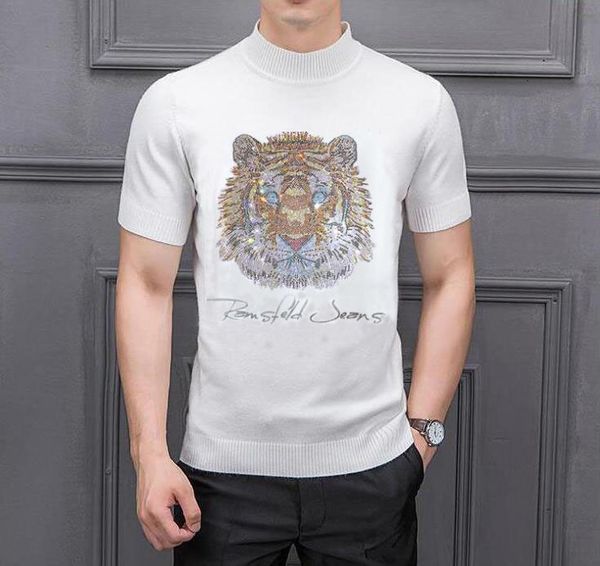 

2021 new autumn and winter men's turtleneck solid color casual sweater slim knitted rhinestones design xz78, White;black