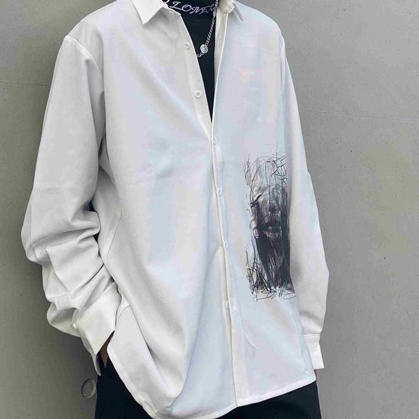 

men's casual shirts rc independent / erd melancholy rich second generation rice white like satin shirt men and women loose minority lon, White;black