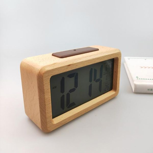 

13.8x7.7cm wooden digital alarm clock,sensor night light with snooze date temperature electronic deskclocks