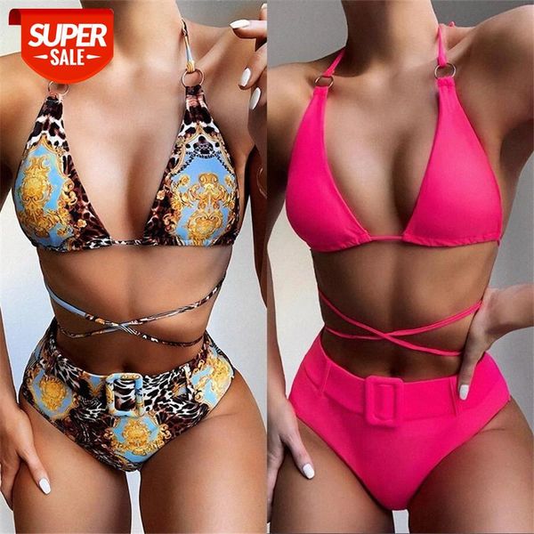 

high waist biquini new paisley print bikini 2021 mujer string swimsuit female belt swimwear women push up bathers bathing suit #9h4w, White;black