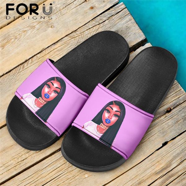 

slippers forudesigns arrival women soft slipper african girls printing beachwear female casual home slide sandal flip flop harajuku, Black
