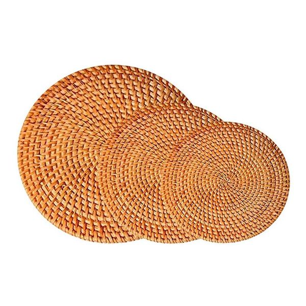 

mats & pads round braided rattan tablemats coasters natural heat resistant table place weave placemats for kitchen-abux