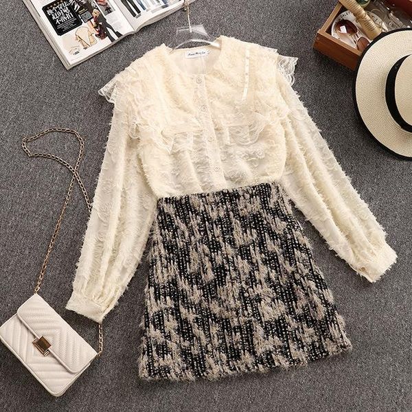 

two piece dress women's 2021 temperament fresh shirt + skirt two-piece suit, White