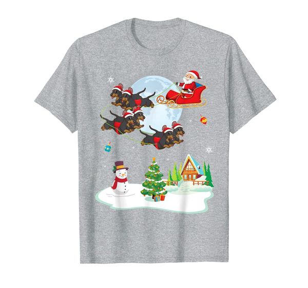 

santa claus and teckel dogs snowman dance noel presents snow t-shirt, White;black