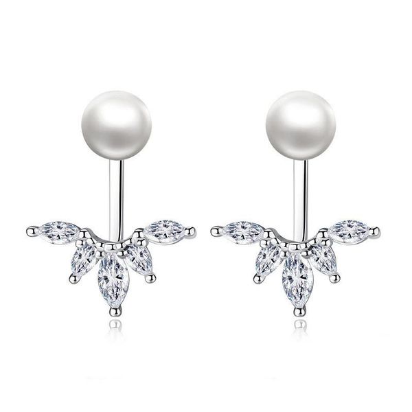 

other g27 natural fresh pearl flower style earrings crystal setting fashion ear jewelry gift for lady, Golden;silver