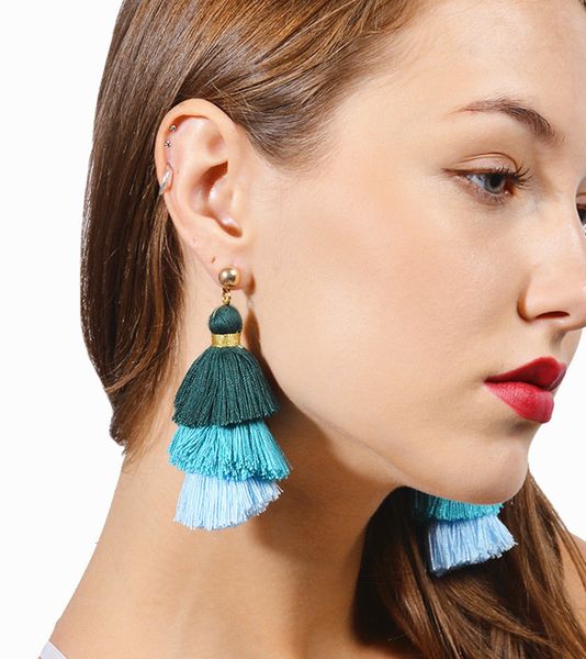 

jewelry bohemian style exaggerated multilayer tassel handmade earrings b0384, Silver