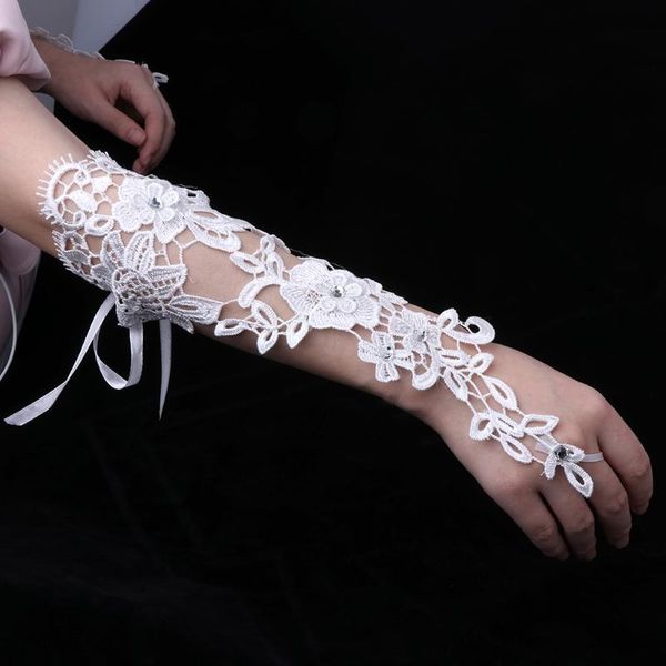 

bridal gloves women wedding lace fingerless beaded accessories 2021, White