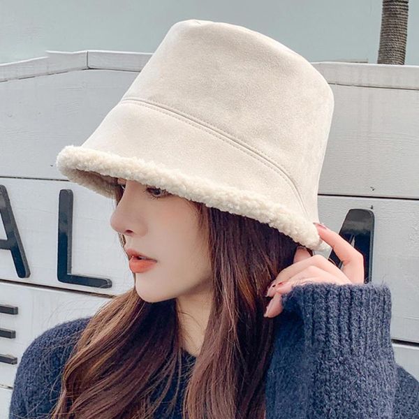 

wide brim hats ht3775 autumn winter hat women flat bucket cap ladies thick warm suede fleece fashion fishing panama, Blue;gray