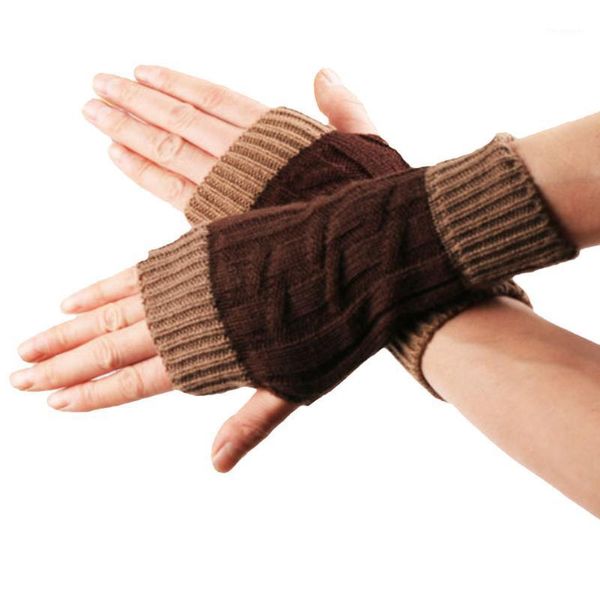 Guanti a cinque dita Scaldamani invernali eleganti da donna in maglia patchwork da donna con braccio all'uncinetto, guanti da lavoro a maglia da donna caldi senza dita
