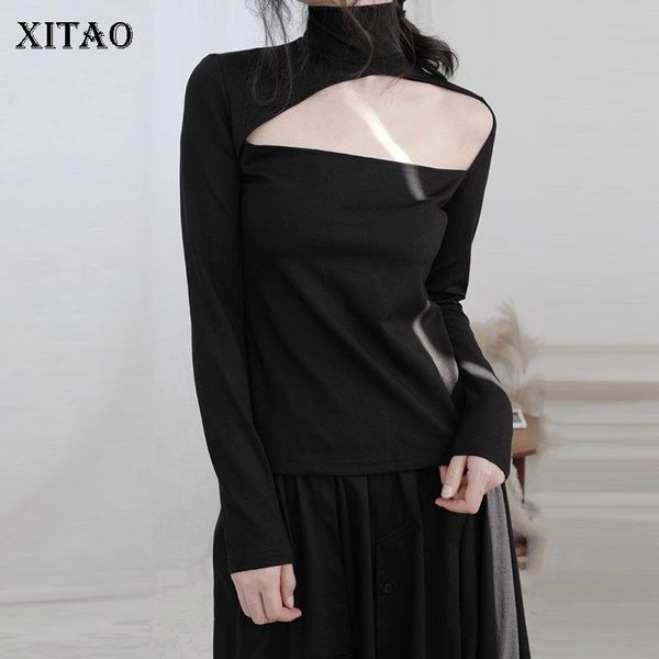 

xitao off shoulder t shirt fashion black elegant 2021 autumn irregular full sleeve minority casual minority loose tee zp3735, White