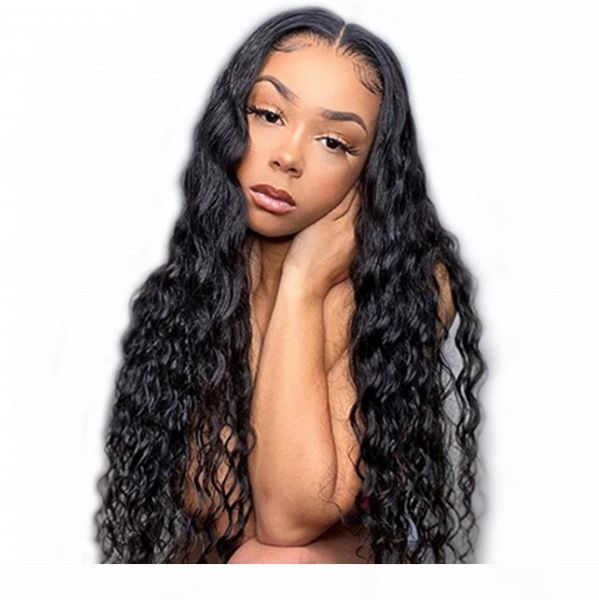 

indian human hair wigs water wave lace front wigs with baby hair 130% density wet and wavy wig, Black;brown