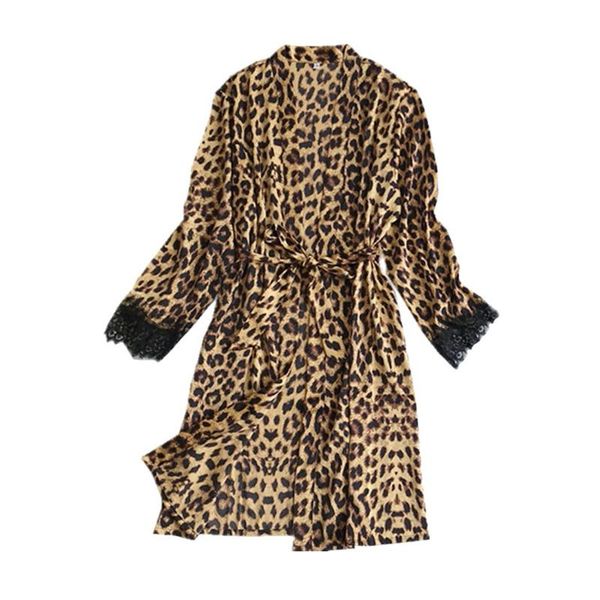 

2023 women's sleepwear leopard satin silk pajamas women nightdress plus size lingerie robes underwear ser mujer one-piece 2021, Black;red