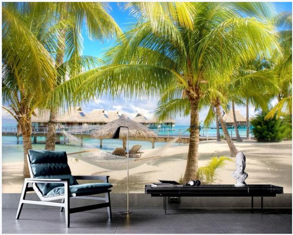 

wallpapers custom po 3d wallpaper hd beautiful scenery coconut tree beach wall murals for walls 3 d living room decor