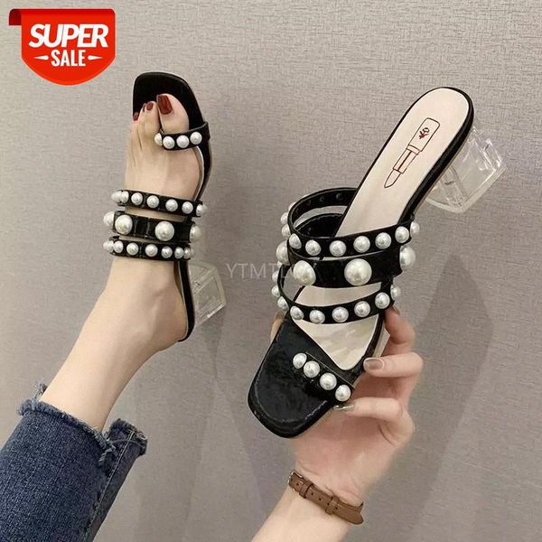 

women sandals shoes open toe slides fashion pearl summer ladies slippers outside beach beads female sandal #w47p, Black