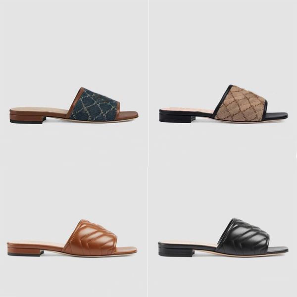 Designer Slide Sandals Donna Diagonal Matelass￩ Pantofola in pelle Marrone Nero Textured Torchon Double Metal Infradito 35-42 NO274