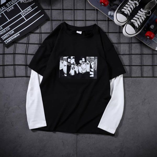 

men's t-shirts 5xl harajuku naruto tshirt streetwear men amine sasuke t-shirt casual patchwork cartoon tee funny loose japan t shirt b, White;black