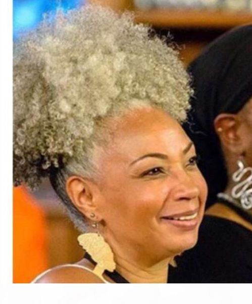 

gelebrity short high grey kinky human hair ponytail fashion new gray hair pony tail salt and pepper natural dye products, Black