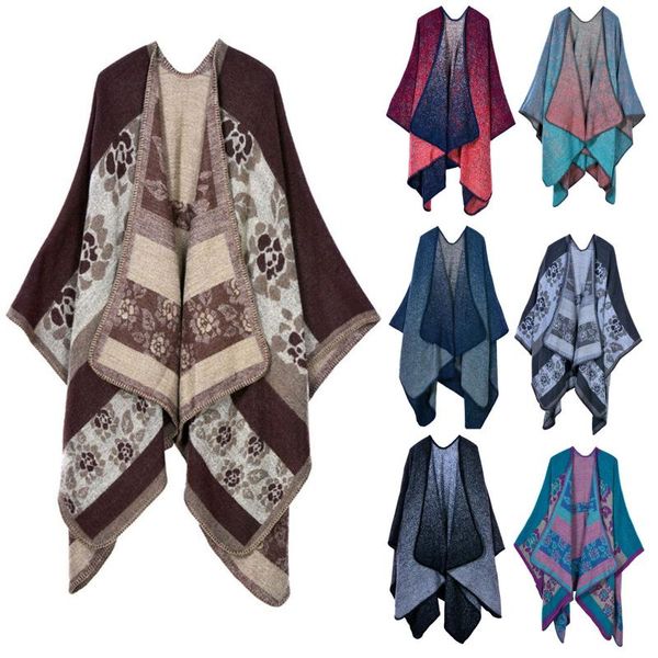 

scarves 2021 autumn winter female plaid scarf women fashion wide lattices long shawl wrap front cape blanket warm cardigan @, Blue;gray